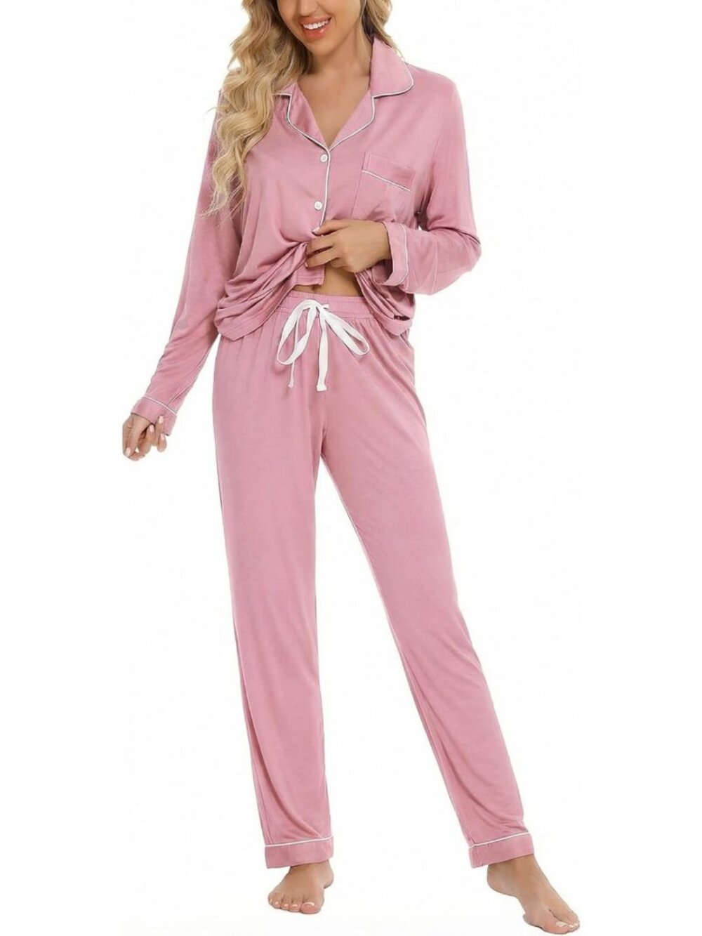Cozy Long Sleeve Button-Up Pajamas for Women | Soft Viscose Lounge Set